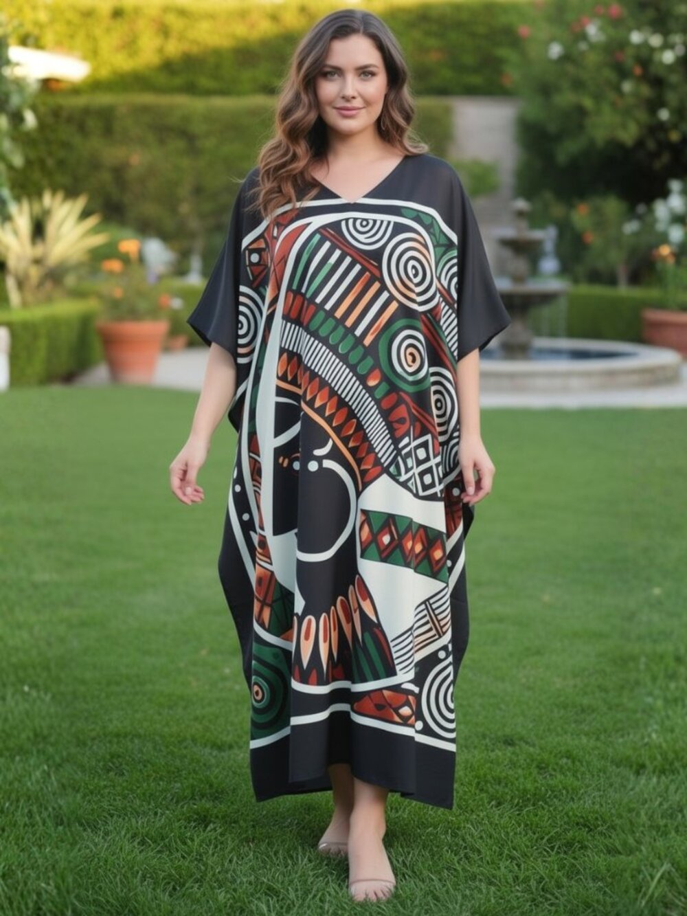 Plus Size Women Caftan Dress Stylish Polyester Loose Maxi Dresses for Party Wear